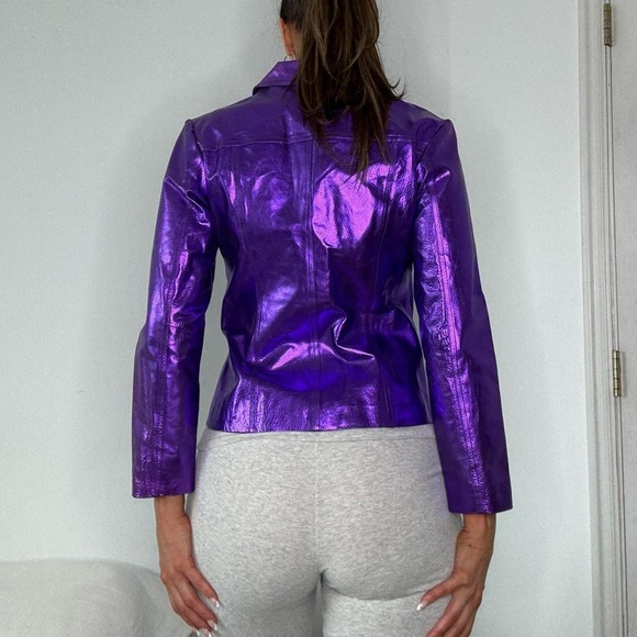 Vintage 90s Wilsons Maxima Metallic Purple Leather Jacket - Picture 2 of 8
